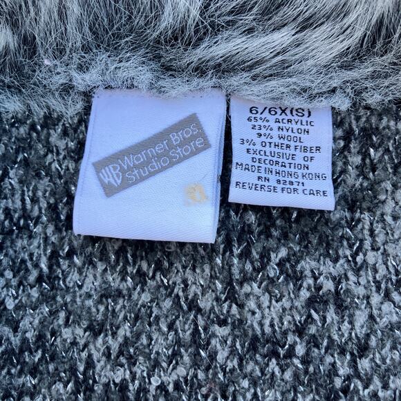 VTG Warner Bros. Sweater Girls 6/6X Full Zip Tweety Bird Gray Metallic Faux Fur - Picture 6 of 9